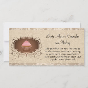 Carte Elégant Glamor Mocha Damask Cupcake Design