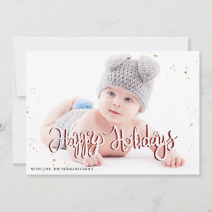 Carte Elégant Gold Confetti Happy Holidays Photo