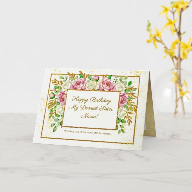 Carte Elegant Gold Floral Glitter Personalized Birthday (Fleur jaune)