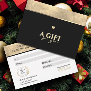 Carte Élégant Gold Foil et Black Gift Certificate