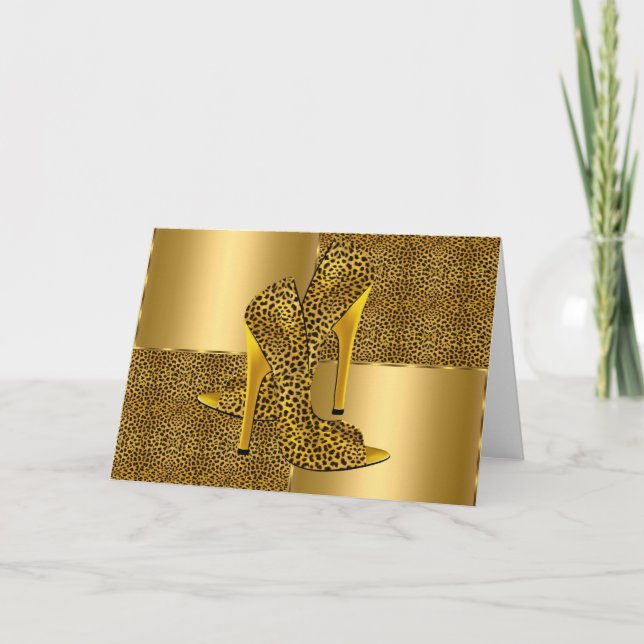 Carte Elegant Gold Leopard High Heel Shoes Animal (Devant)