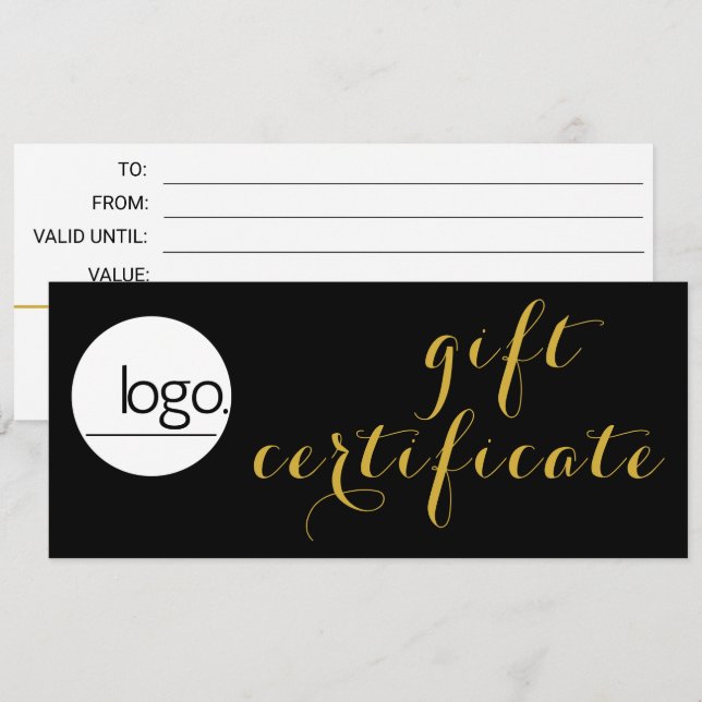 CARTE ELÉGANT GOLD SCRIPT BUSINESS LOGO CADEAU CERTIFICA (Devant / Derrière)