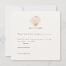 Elegant Gold Seashell Creamy Wedding RSVP