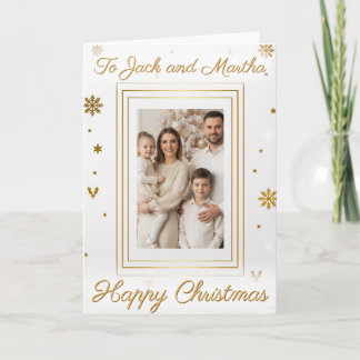 Carte Elegant Gold & White Family Photo Christmas Card