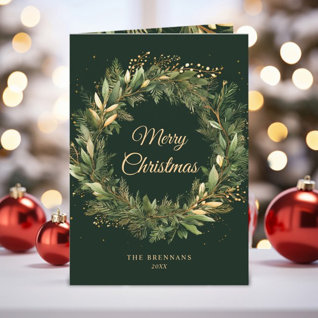 Carte Élégant Green Gold Noël (Stylish Elegant Green Gold Christmas Holiday Card)