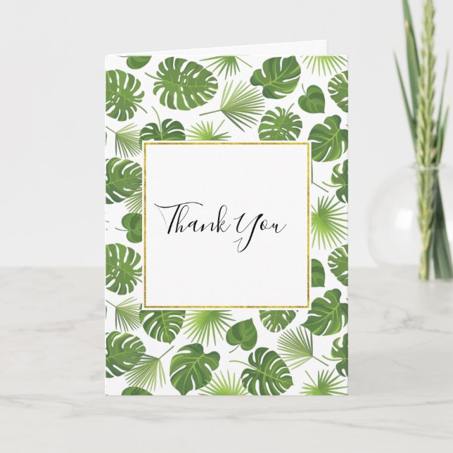 Carte Élégant Green Tropical Feuille Motif Merci (Devant)