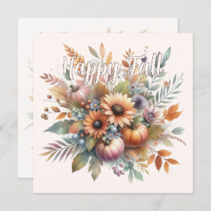 Carte Élégant Happy Fall Citrouille Flower Bouquet Motif