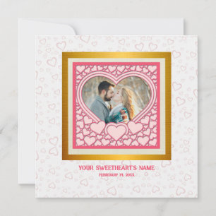 Carte Élégant Heureuse Sainte-Valentin de coeur rose élé