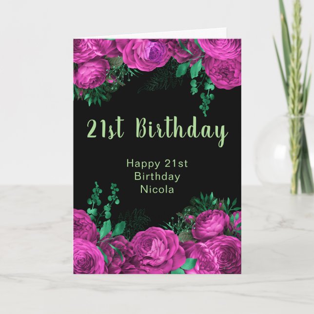 Carte Elegant Hot Pink Flowers Birthday Party  (Devant)