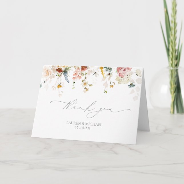 Carte Elégant Jardin Fleurs Aquarelle Photo Merci (Devant)