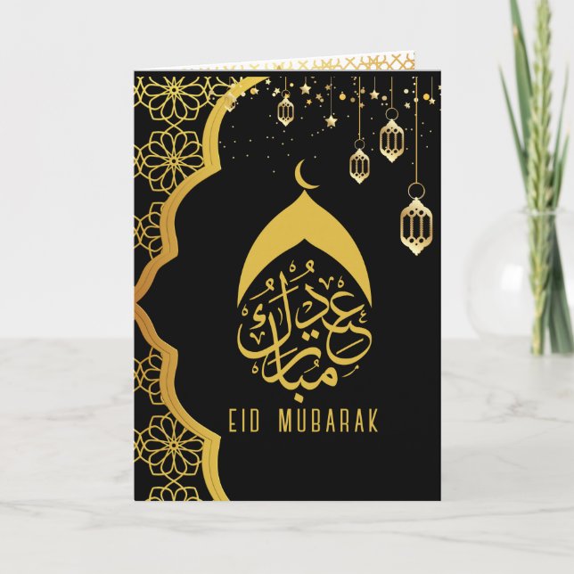 Carte Elégant Joyeux Aïd Moubarak Black Gold (Devant)