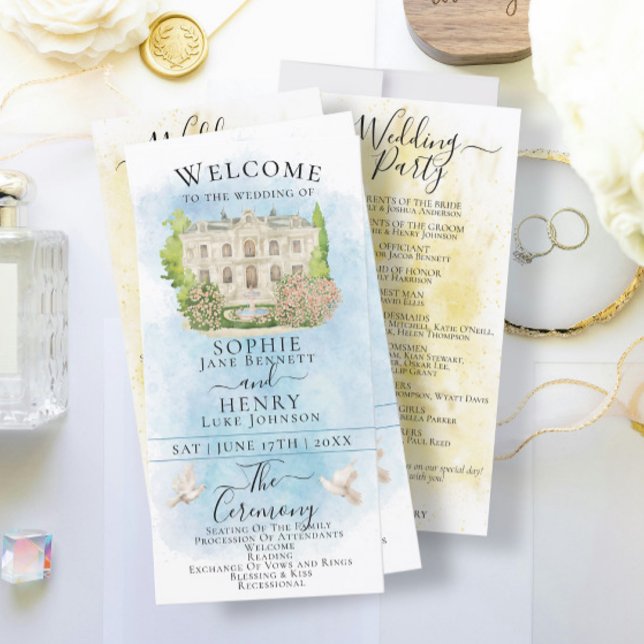 Carte Elégant Lieu Fontaine colombe Luxe Mariage Program (Créateur téléchargé)