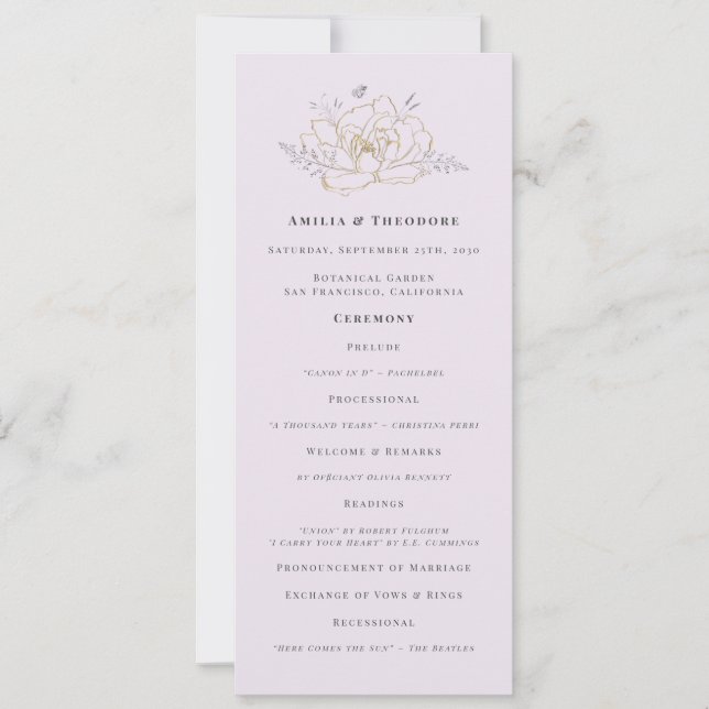 Carte Elegant Lilac Gold Floral Wedding Program (Devant)