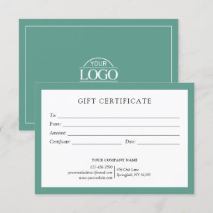 Carte Élégant logo de certificat cadeau d'affaires vert