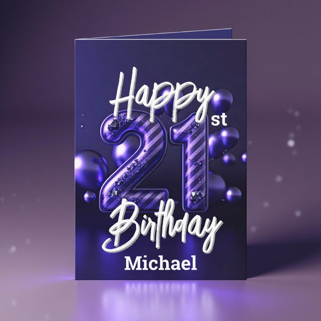 Carte Elégant Luxueux Chic Purple 21e anniversaire (Créateur téléchargé)