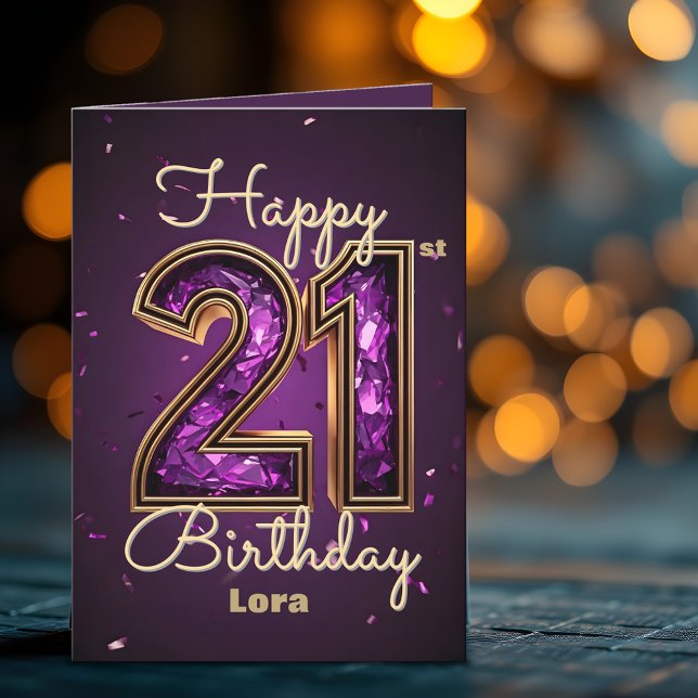 Carte Elégant Luxueux Purple and Gold 21e anniversaire (Créateur téléchargé)