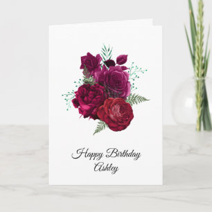 Carte Elégant Magenta Rose Bouquet floral Anniversaire