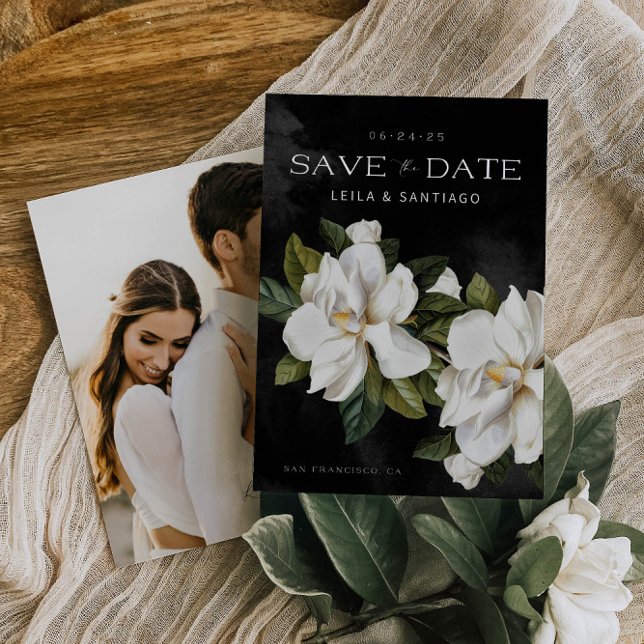 Carte Elegant Magnolia Photo Enregistrer la date (Créateur téléchargé)