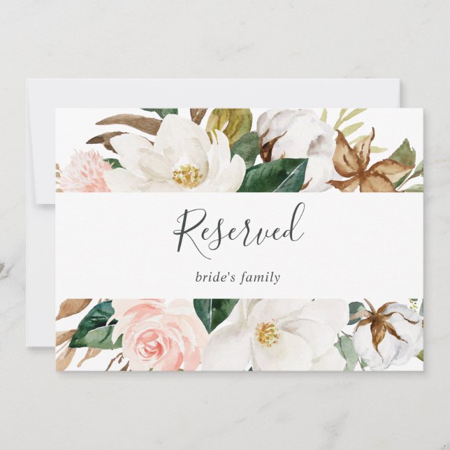 Carte Élégant Magnolia | Symbole réservé blanc et blanc (Devant)