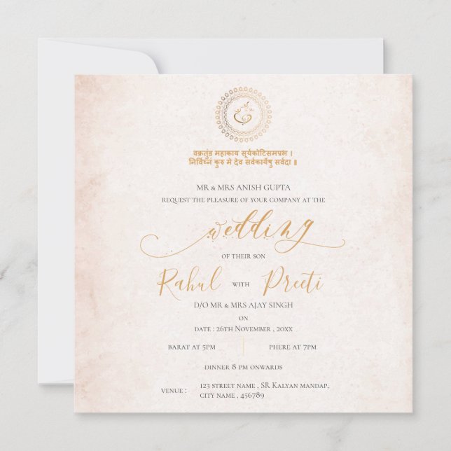 Carte Elégant Mandala Avec Lord Ganesh Mariage indien (Devant)