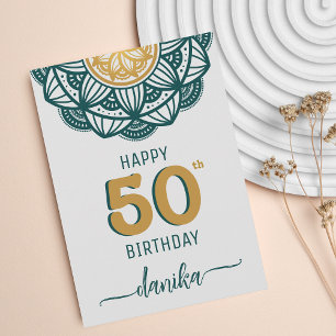 Carte Elégant Mandala Turquoise et Gold 50e anniversaire