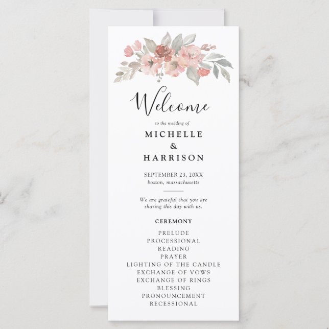 Carte Élégant Mariage d'aquarelle rose pâle (Devant)