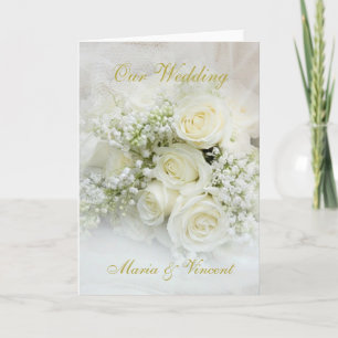 Carte Élégant Mariage de bouquet de roses blanches