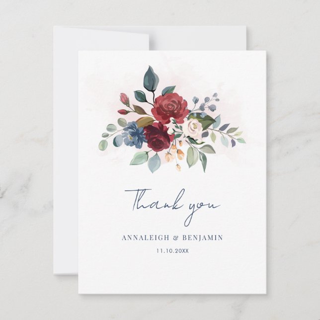 Carte Élégant Mariage de Merci de script floral (Devant)