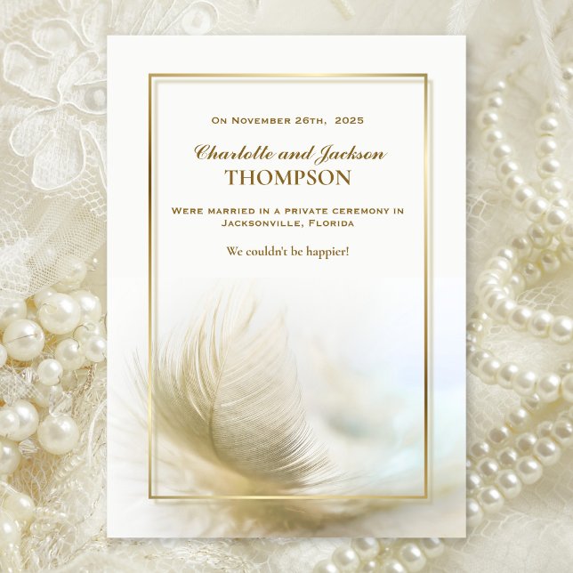 Carte Élégant Mariage de plumes or (Créateur téléchargé)