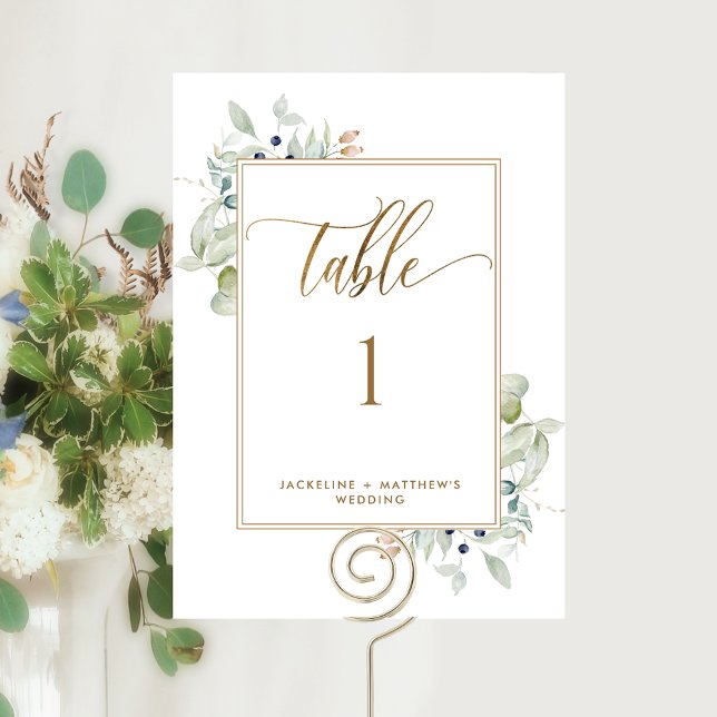 Carte Élégant Mariage de verdure Numéro de table, blanc (Créateur téléchargé)