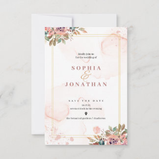 Carte Elégant Mariage floral neutre