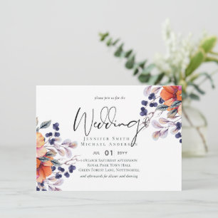 Carte Élégant Mariage Floral violet orange