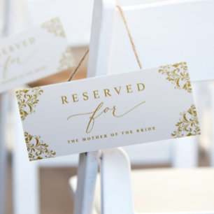 Carte Élégant Mariage Gold Réservé Chaise ou panneau de 