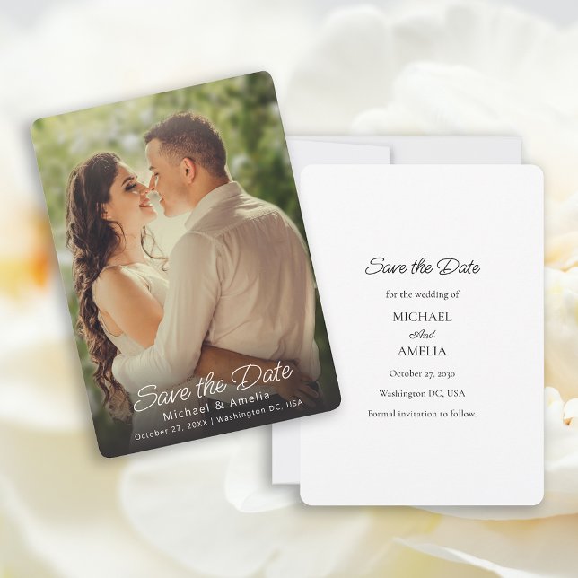 Carte Élégant mariage photo complète Enregistrer la cart (Elegant Save the Date Card)