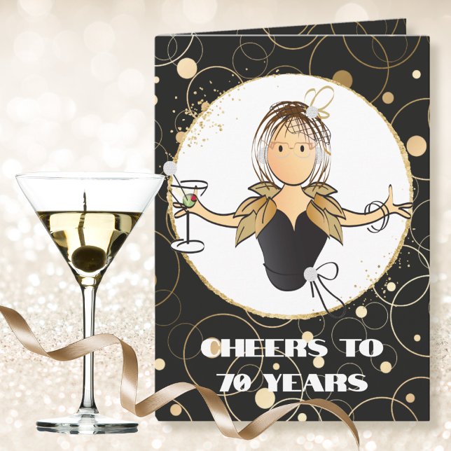 Carte Elégant Martini 70e Anniversaire Glamour (Créateur téléchargé)