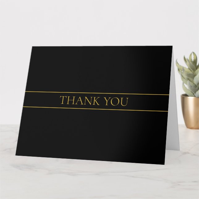 Carte Élégant Merci classique | Texte Or & Grandes (Petite plante)