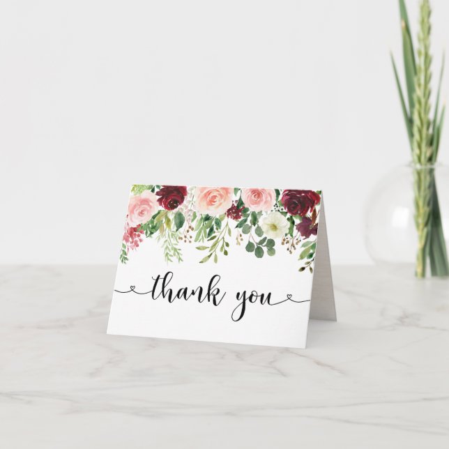 Carte Élégant Merci floral Bourgogne (Devant)