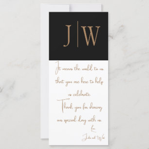 Carte Élégant Merci mariage noir, blanc et or