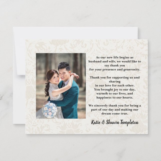 Carte Élégant Merci photo Mariage blanc double face (Dos)