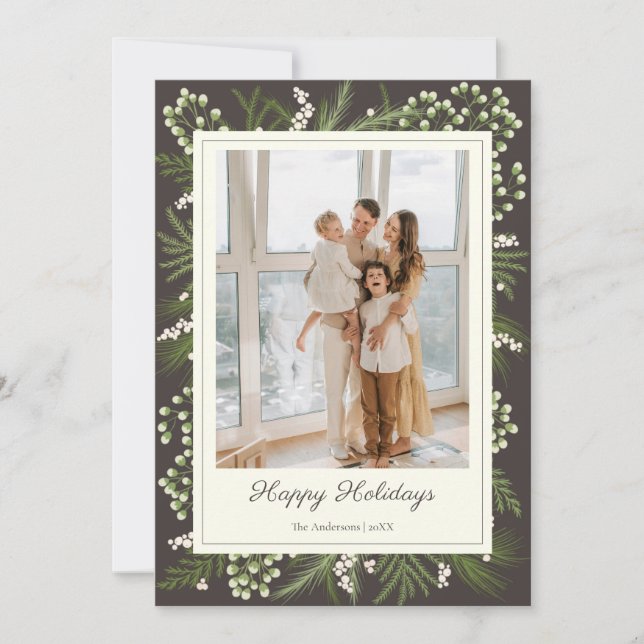 Carte Elegant Mocha Botanical | Mocha Holiday Greeting (Devant)