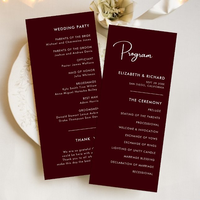 Carte Elegant & Modern Burgundy Wedding Program (Créateur téléchargé)