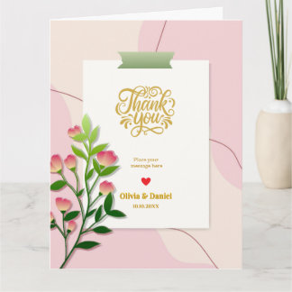 Carte Élégant Moderne Aquarelle Fleur Rose "Merci"