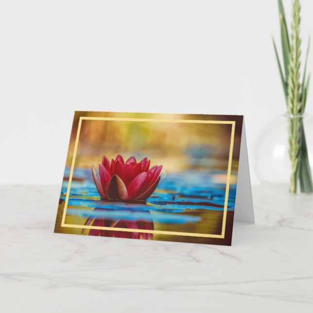 Carte Elégant moderne eau rouge Lily Fleur Or Frame (Devant)