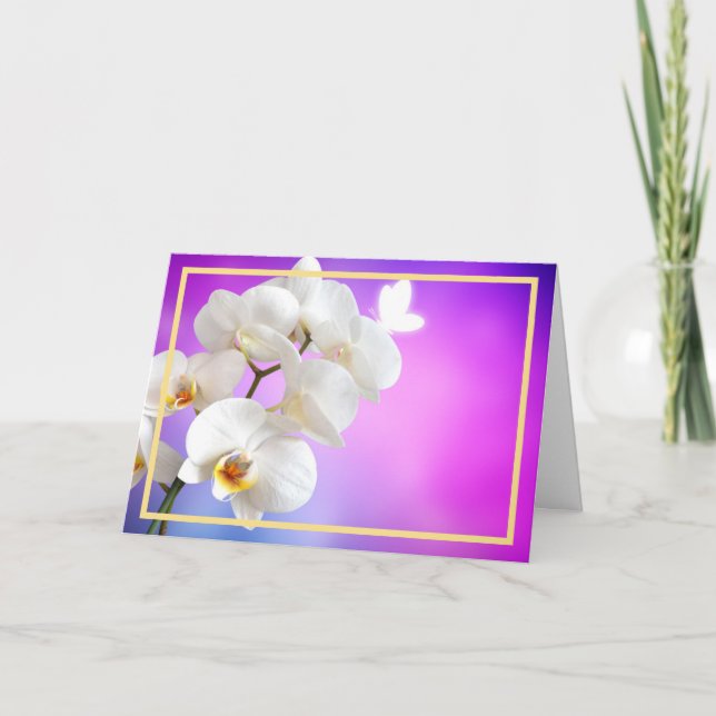 Carte Elégant moderne Orchidées Blanches Fleurs Cadres d (Devant)