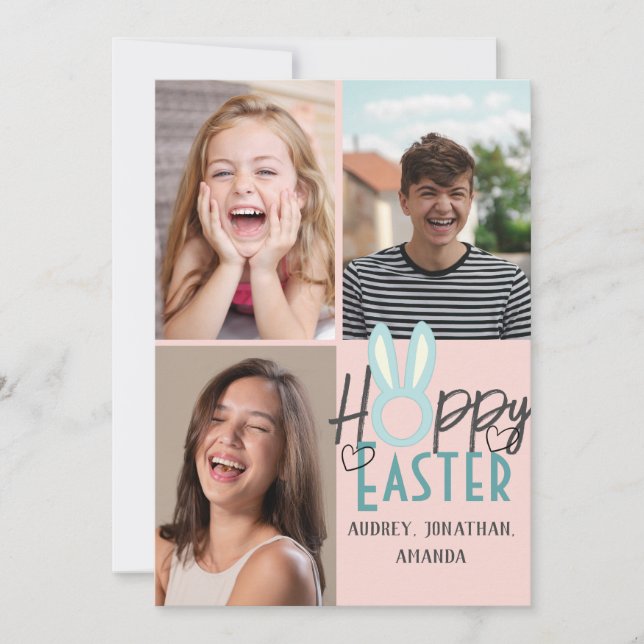 Carte élégant moderne Pâques, famille trois photo collag (Devant)