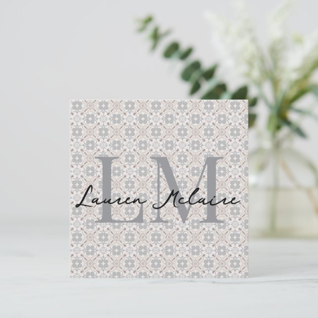 Carte Elegant Monogram Script Name Spanish Tile Card (Debout devant)