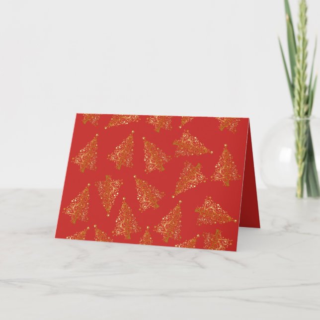 Carte Élégant Motif moderne Gold & Red Christmas Tree (Devant)
