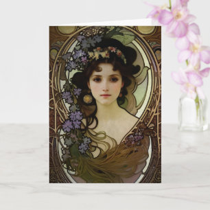 Carte Elégant Mucha Style Portrait d'une belle femme