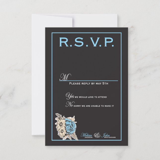 Carte Elégant noir & blanc avec détails bleu clair (Devant)