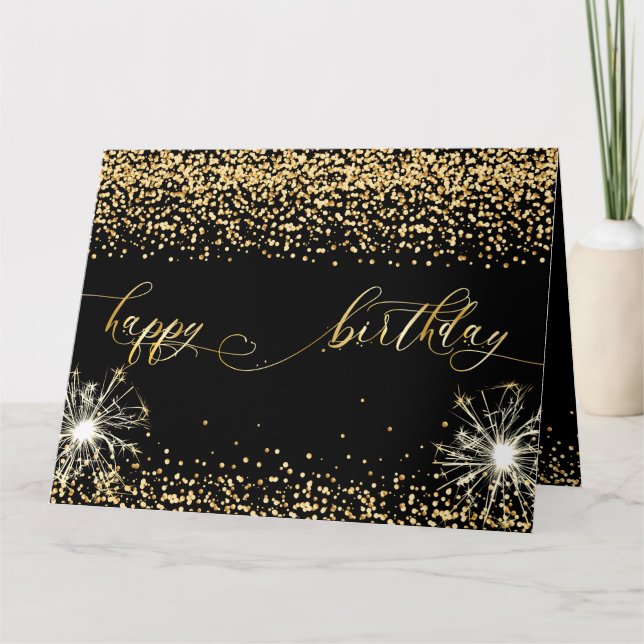 Carte Elégant Noir Confetti Joyeux design d'anniversaire (Devant)